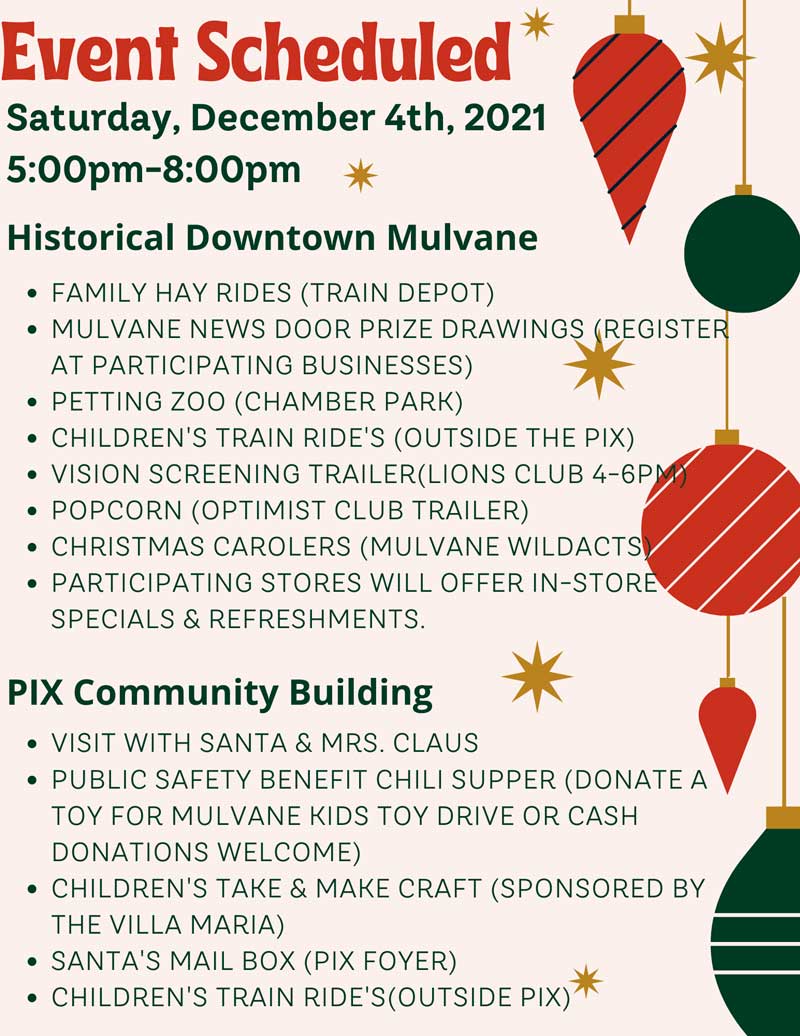 2021 Mulvane Kansas Downtown Christmas Celebration Events